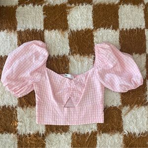 pink plaid crop blouse